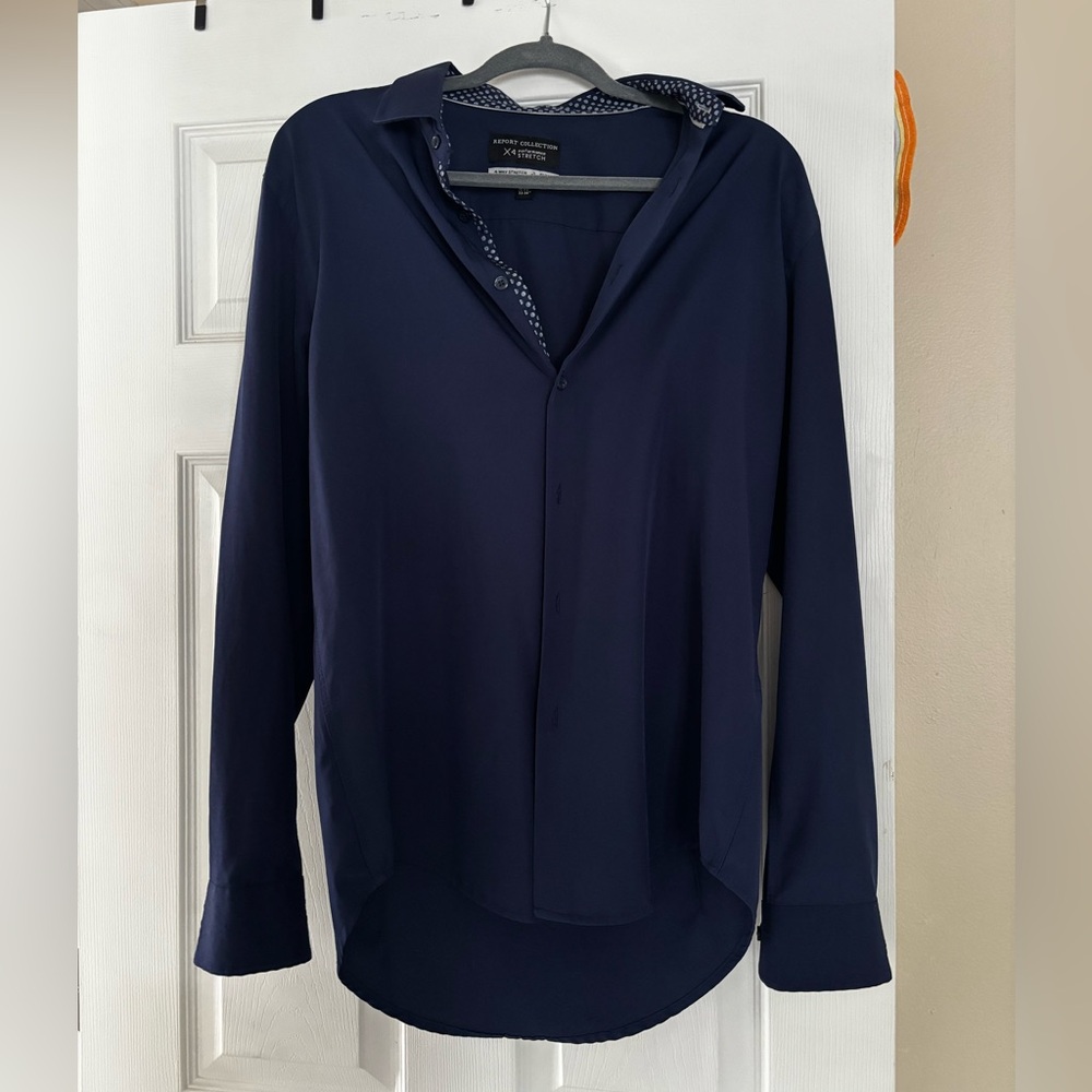 Report Collection Dark Blue Shirt with Gray Accents